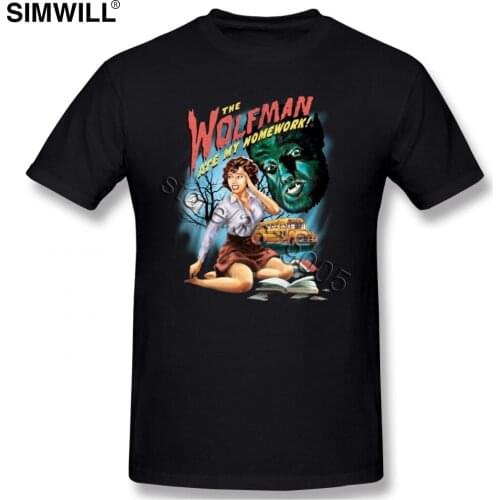 The Wolfman Ate My Homework Tees Men Vintage Short Sleeve Eco Cotton T-shirt O-neck Tees Plus Size Trendy TV T Shirt