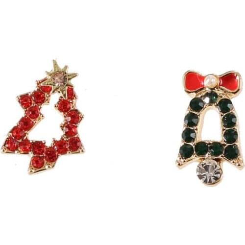 Hollowed-out Christmas tree earrings Christmas bell crystal ear clips without pierced earrings for students Jewelry irregular