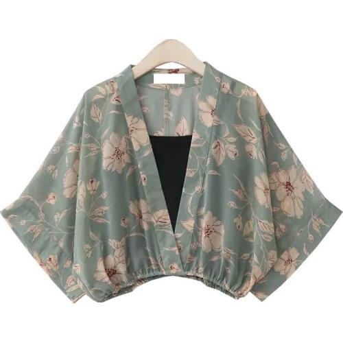 Japan Style Floral Chiffon Women Blouse Summer New Two Pieces Loose Batwing Sleeved Female Pulls Outwear Tops