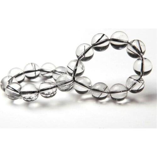 10mm Genuine Brazil Natural Black Rutilated Quartz Bracelets Women Men Stretch Crystal Round Bead Natural Stone Bracelet