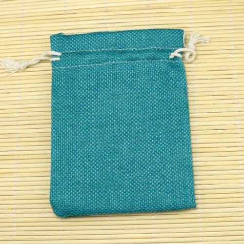 13*18cm 50pcs lake blue linen jute bags drawstring gift bag Bracelet jewelry package burlap bags wedding favors packaging bag