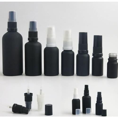 200 x Refillable Travel 100ml 50ml 30ml 20ml 15ml 10ml 5ml Matt Black Glass Perfume Bottle With Plastic Mist Sprayer