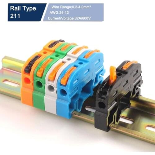 10 PCS Din Rail Type Quick Wire Connector 211 Compact Splicing Conductor Cable Terminal Block Instead Of UK 2.5B Wiring Conector