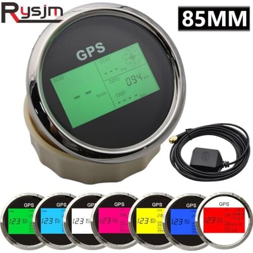 85mm 3 3/8" inch Marine Boat Car GPS Speedometer Odometer Gauge Waterproof with GPS Antenna 7 Color Backlight 9-32V SOG COG TRIP
