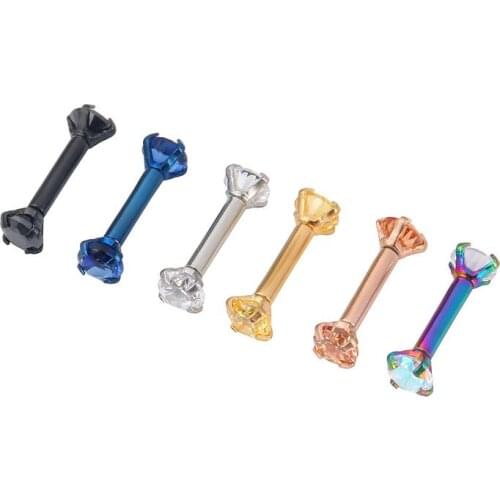 Free Shippment 50PCS Body jewelry-Ear Stud Tragus/Helix Bar/Stud CZ Gems Sparking Cartilage Earring Prong Bar 16gX6mmx3mm