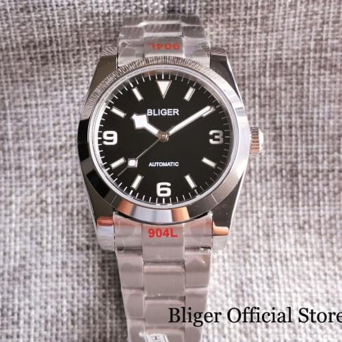 BLIGER 36mm Self Winding Men Watch Snow Flake Hand Stainess Steel Solid Case NH35 MIYOTA 8215 Brushed Oyster Strap Screw Back