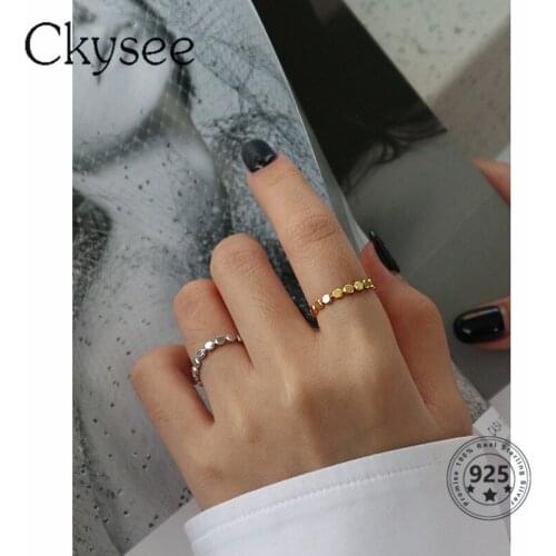 Ckysee 2020 Trend 925 Sterling Silver Ring Honeycomb Oblate Bead Rings For Women Adjustable Silver 925 Jewelry