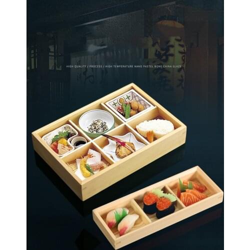 Japan Style cuisine sashimi plate two three four six grid wooden box multi grid sushi dessert dining plate