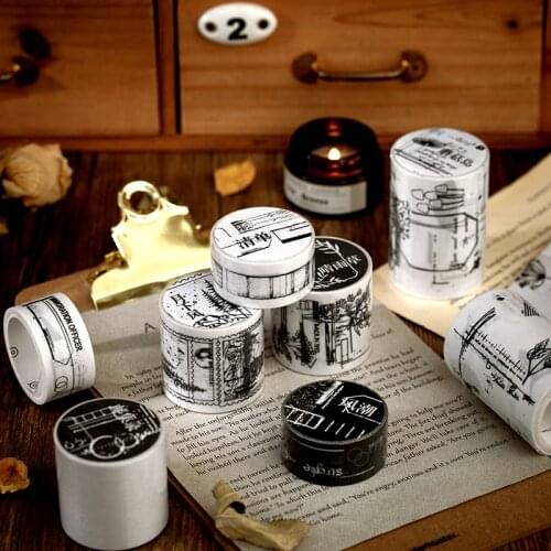 Dimi 20/40/60mmX3m Retro Stamp Collection Masking Washi Tape Black White Decorative Adhesive Tape Diy Scrapbooking Sticker Label
