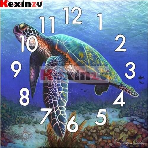 Kexinzu 5D Diamond Painting Kit With Clock Cross stitch Full Square Round Diamond Embroidery Mosaic Animal Tortoise Gift