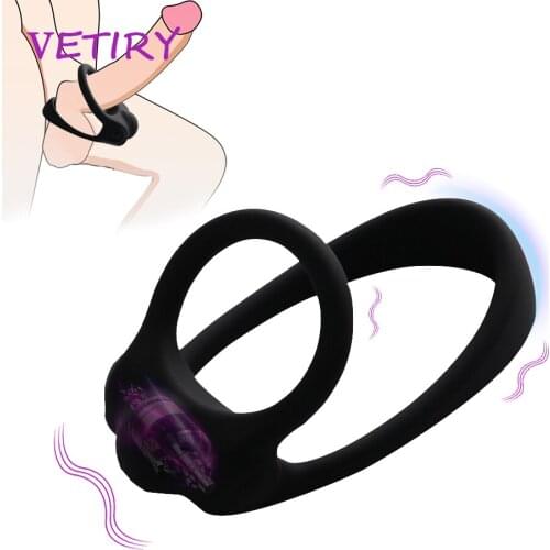 Double Cock Ring Delay Ejaculation Clitoris Stimulation Vibrator Penis Ring Time Delay Ring Sex Toys for Men Erection Sex Shop