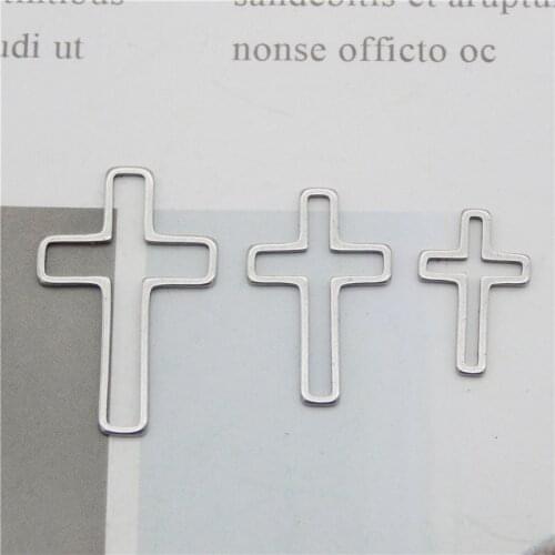 Julie Wang 12PCS Hollow Cross Charms Stainless Steel Gold Silver Color Pendants Bracelet Jewelry Making Accessory 3 Sizes