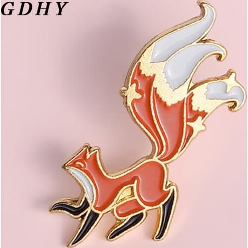 GDHY Cute Fox Enamel Pin Crafty Animal The nine-tailed fox Custom Brooches Lapel Pin Backpack Metal Badge Gifts for Kids