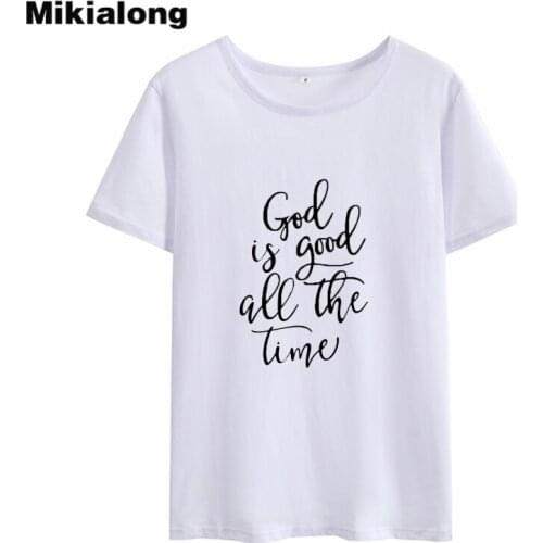 Mikialong God Is Good All The Time Punk Rock Tshirt Women 2018 Summer Short Sleeve Cotton T-shirt Women Top Tumblr Tee Shirt