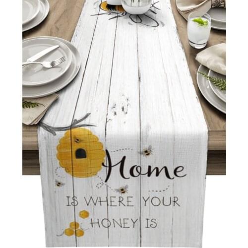 Bee Honey Honeycomb Wood Grain Table Runner Modern Party Dining Table Runner Wedding Table Decor Tablecloth and Placemats