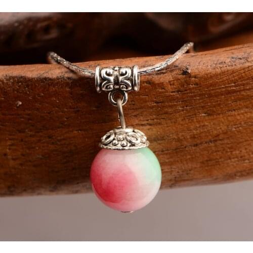 ChineseApple Stone 12mm Beads Pendant Necklace DIY Accessories Jewellery Fashion Hand-Carved Woman Amulet