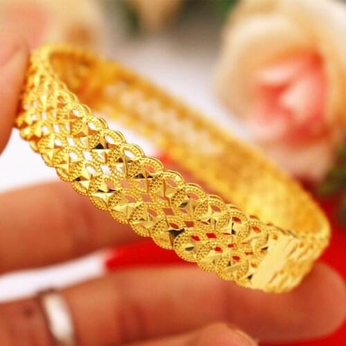 Classic Hollow Openable Bangle Yellow Gold Filled Womens Bracelet Jewelry Gift
