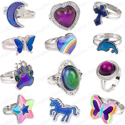 Changing Color Mood Rings for Women Emotion Feeling Adjustable Fluorescent Temperature Ring Girl Gifts New Fashion Finger Ring