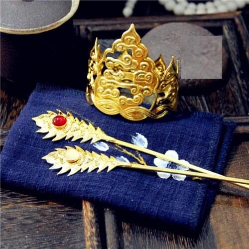 LYZ RuSi Wei Jin Dynasty Fairy Male Tiara Hollow-out Cloud Pattern Vintage Hair Jewelry Head Piece Handmade Carving Hair Sticks