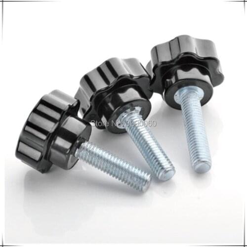 M10 M12 Hand Tighten Screws Black Plastic Star Head Plated Steel Machine Screw Handle Thumb Screws