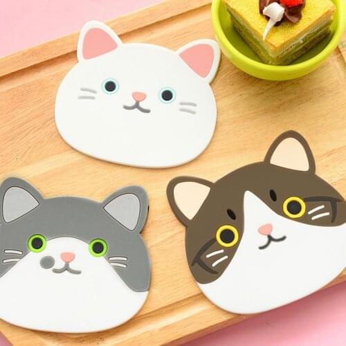 Cute Cat Coaster Pattern SiliconeHeat Protection Pad Table Mat Coaster Tea Cup Coffee Pad New Years Products Decor For Kitchen