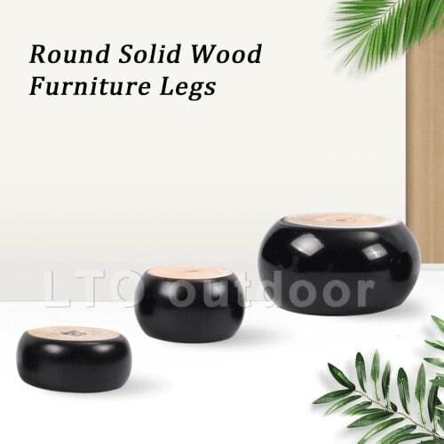 Multi-size Round Solid Wood Furniture Legs Black Wooden Furniture Feet for Sofa Coffee Table Cabinet Beds