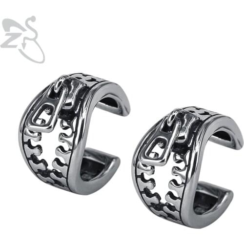 ZS Punk Zipper Clip Earrings for Men Women Stainless Steel Jewelry Hip Hop Ear Cuff Silver Color Biker Earrings Jewelry Gifts