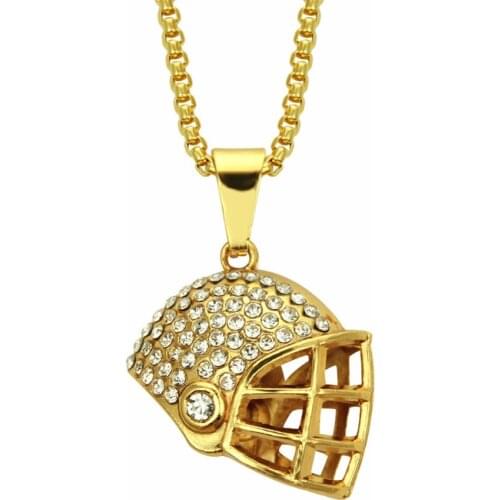 Europe And America New Hip Hop Men And Women Necklace Inlaid Crystal Football Helmet Pendant Necklace Accessories