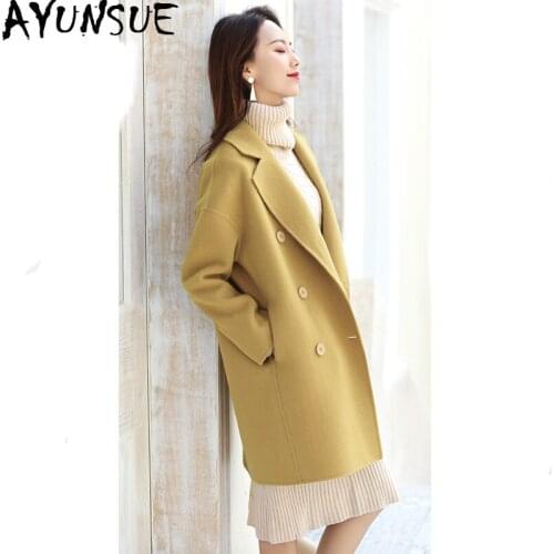 AYUNSUE 100% Wool Coat Female Jacket Autumn Jacket Women Double Side Woolen Coats Korean Long Jackets Casaco Feminino MY4171