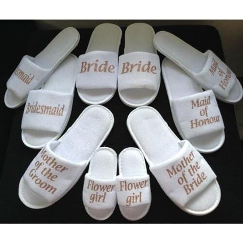 Personalize glitter Wedding Slippers, gold Bridesmaid Bride flower girl Hens Night Bachelorette Slippers party favors gifts