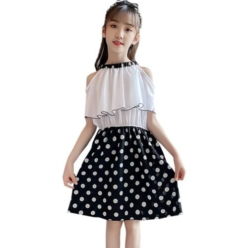 Dress For Girls Dot Pattern Dress For Girl Patchwork Dress For Kids Summer Costume For Girls 6 8 10 12 14