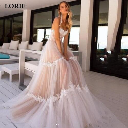 LORIE Beach Wedding Dresses A Line Halter sexy Lace Wedding Gowns Vestidos De Novia Corset Boho Bride Dresses