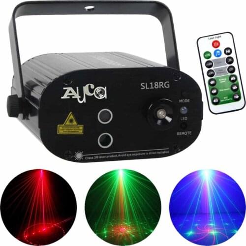 AUCD Mini Portable 18 Patterns RG Laser Projector Lights Mix 3W Blue LED Background Lamp Disco DJ KTV Show Stage Lighting SL18RG