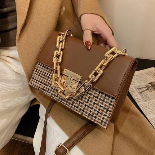 Houndstooth Thick Chain Square Tote Bag 2020 Fashion New High quality PU Leather Women Designer Handbag Shoulder Messenger Bag