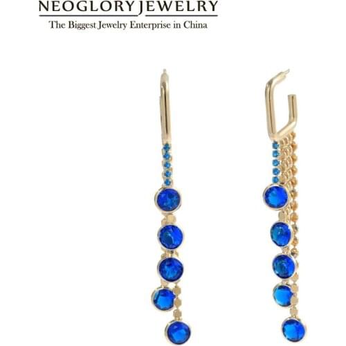 Neoglory Blue Zircon Long Tassel Personality Earrings for Women Statement Trendy Elegant Jewelry for Office Lady Gift for Friend