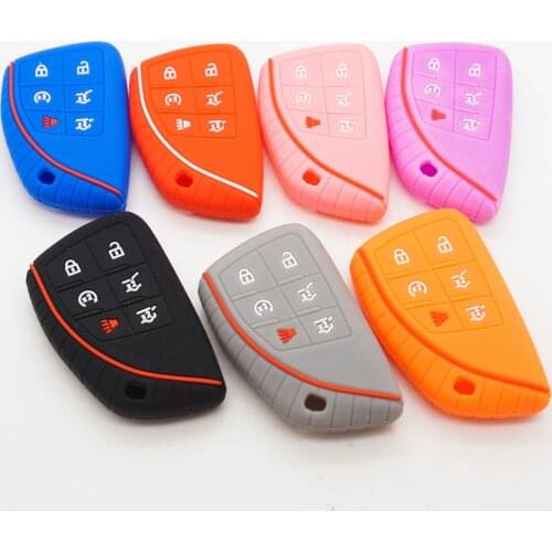 Xinyuexin Silicone Car Key Cover Case for Chevrolet Corvette Suburban Tahoe Smart Keyless Enter 6 Buttons Rubber Fob Protection