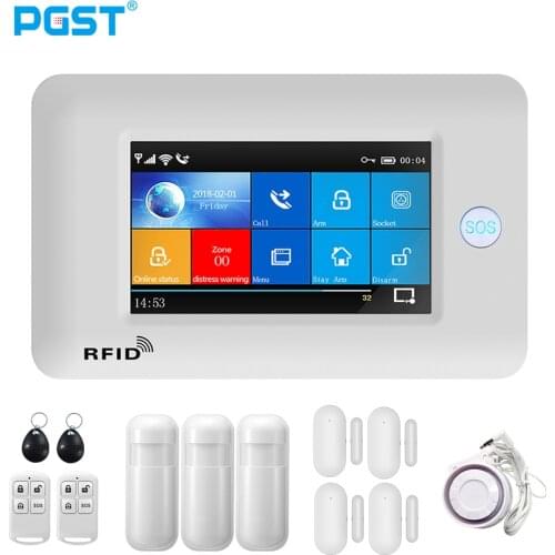 PGST PG106 Security Alarm WiFi GSM Wireless Home With Auto Dial Motion Detector Sensor RFID Card Alarm System Kit APP Control