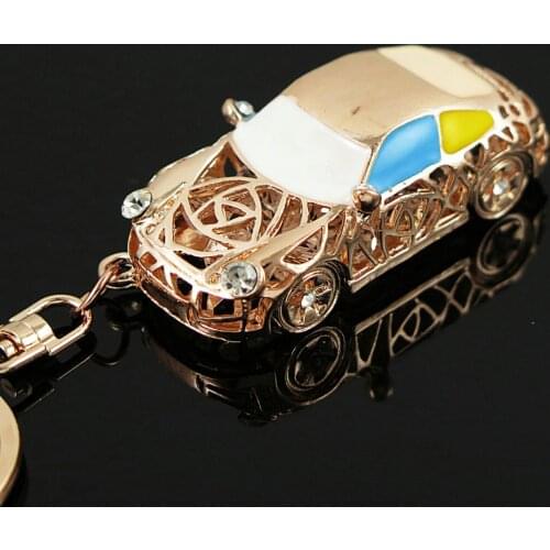 TianBo Exquisite Fashion Gold Color Lobster Clasp Keyring Crystal 3D Car Charms Keychains For Men Car Pendants Jewelry