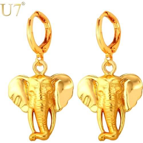 U7 New Cute Elephant Earrings For Women Jewelry Trendy Gold Color Animal Drop Earrings Lucky Jewelry Women Gift E753