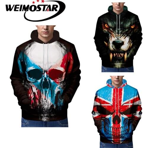 Weimostar Winter Hip Hop Street Wear Sweatshirts Men Skull Wolf Skateboard Hoodies Autumn Cool Hooded Pullover Clothing Leisure