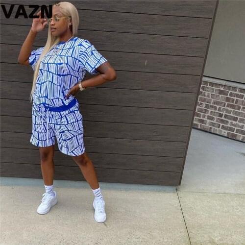 VAZN 2020 Summer New Letter Nature Daily Regular Office Casual Young Short Sleeve Knee Length Tracksuits Women 2 Pieces Set