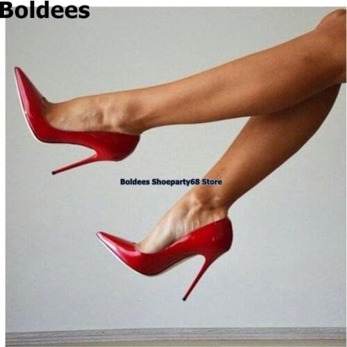Spring Autumn Thin High Heels Pumps Sexy Red Patent Leather Office Ladies Dress Shoes Women Pointy Toe Commuting 12cm heels