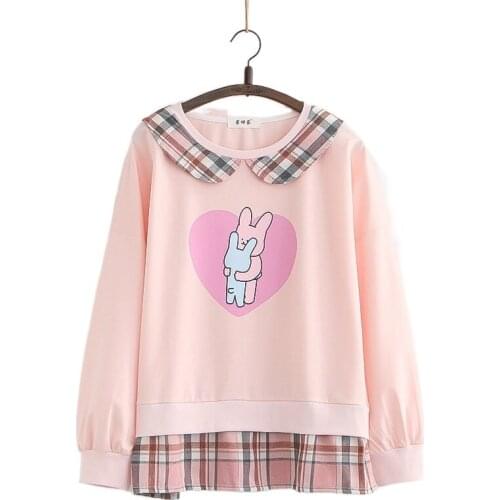 Spring New Style Harajuku Kawaii Doll Collar Student Long Sleeve Fake Two Piece Cotton Sweatshirt Women Casual Pullovers 2112992