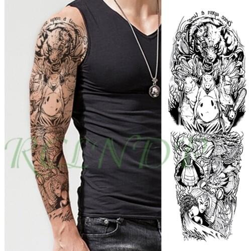 Waterproof Temporary Tattoo Sticker cartoon character wolf animal warrior dragon full arm fake tatto flash tatoo for men women