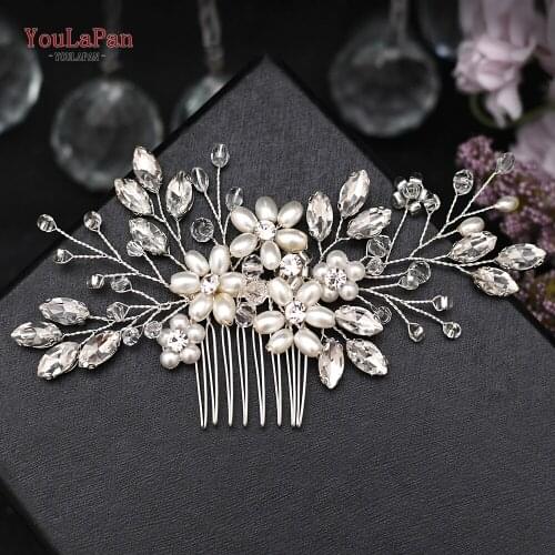 YouLaPan HP346 Bridal Hair Pearl Pins Silver Bridal Hair Comb Rhinestone Bridal Comb Vintage Style Wedding Metal Hair Combs