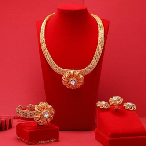 24K Dubai Jewelry sets high Quality Gold Color plated unique Design Wedding jewelry set