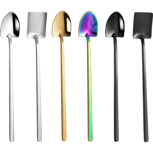 Iron Shovel Spoon Long Handle 304 Stainless Steel Ice Sugar Tea Coffee Spoon Stir Bar Dessert Scoop Kitchen Gadget Honey Dipper