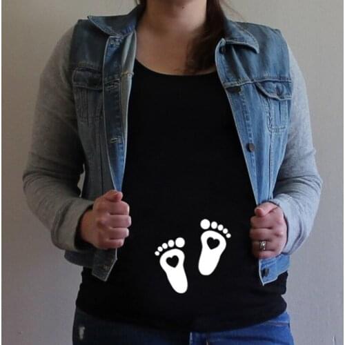 Women Pregnancy T-shirt Clothes Baby Maternity T Shirt Summer Short Sleeve Pregnant T-shirts Footprint Printing