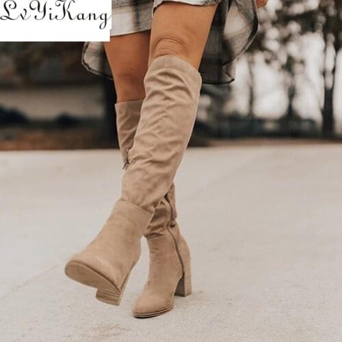 New Women Boots Lace Up Sexy High Heels Women Shoes Lace Up Winter Knee-High Boots Warm Size 35-43 2019 Fashion Boots