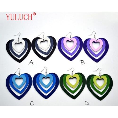 Personality Woman Jewelry New Simple Fashion Atmosphere Heart Shape Hollow Multilayer Gradient Color Geometric Earrings